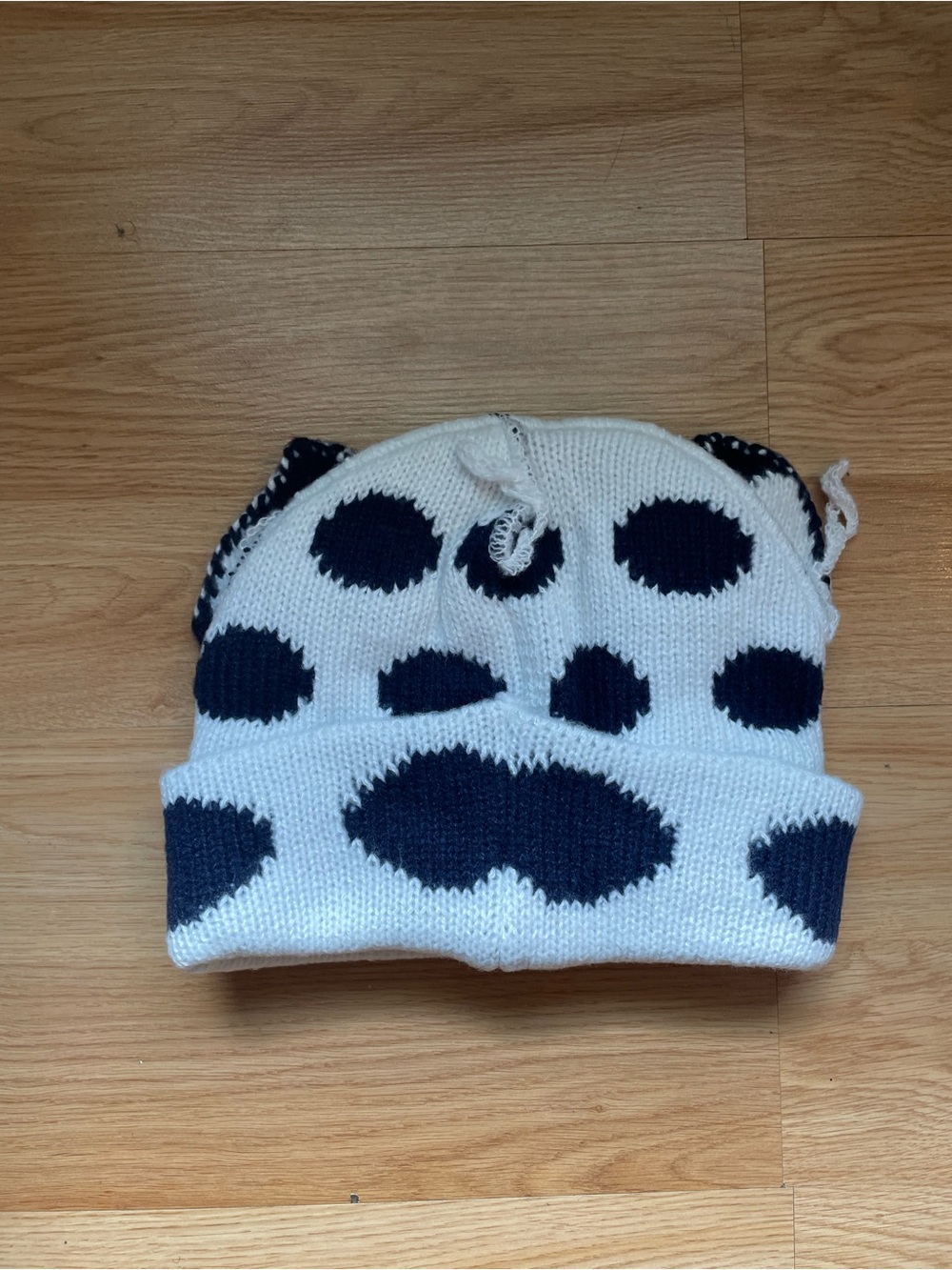 Navy & White Unisex Polka Dot Knit Beanie with Ears - Picture 3 of 4